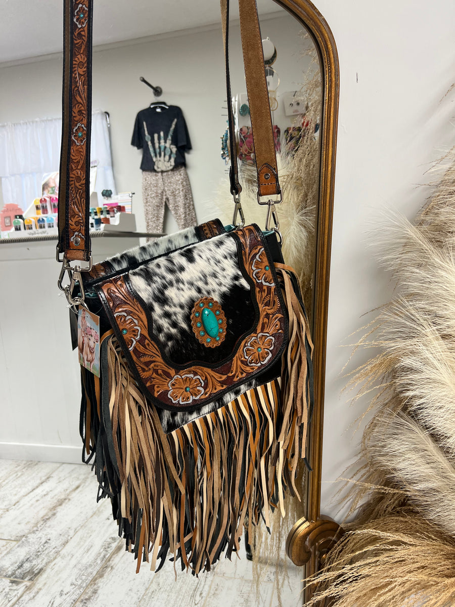 Beth Leather Tooled Fringe Bag