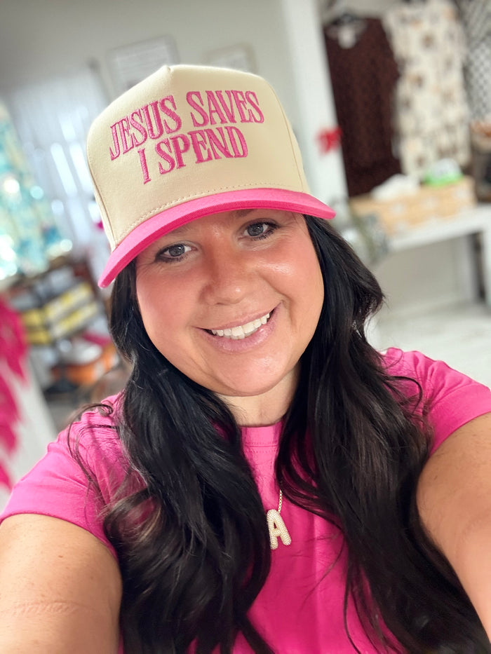 JESUS SAVES I SPEND Embroidery Trucker Hat