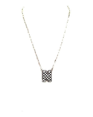 Checkered Bubble Initial Necklace