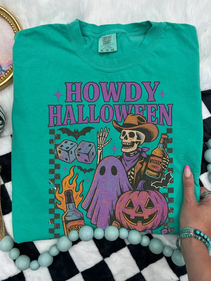 Checkered Howdy Halloween - Comfort Color Island Green