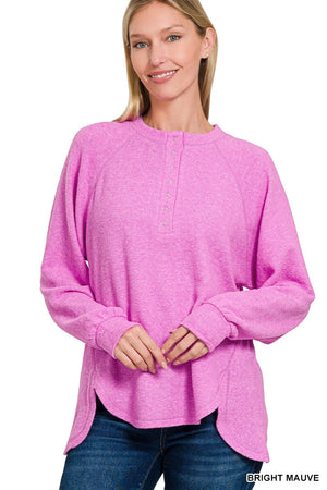 Brushed Melange Hacci Oversized Henley Sweater