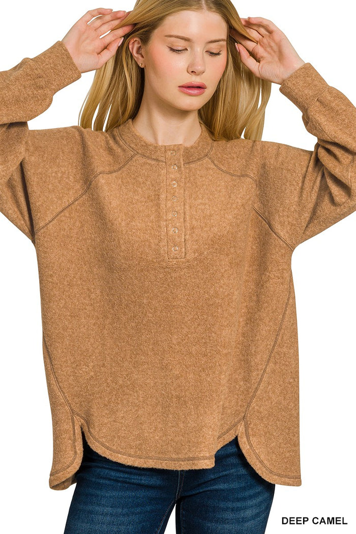 Brushed Melange Hacci Oversized Henley Sweater