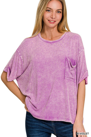 WASHED RIBBED SHORT SLEEVE TOP