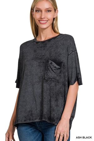 WASHED RIBBED SHORT SLEEVE TOP