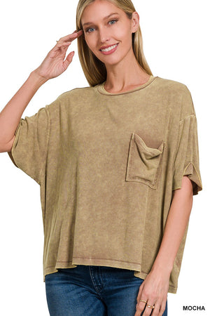 WASHED RIBBED SHORT SLEEVE TOP