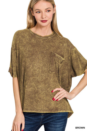 WASHED RIBBED SHORT SLEEVE TOP