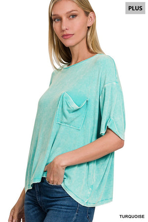 WASHED RIBBED SHORT SLEEVE TOP