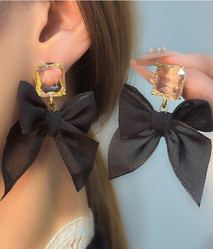 Clear Stone Sheer Bow Earrings