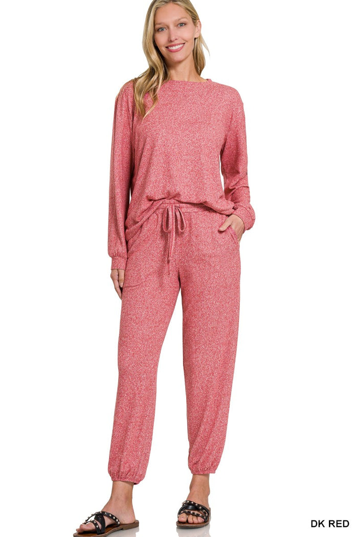 Soft Melange Hacci Long Slv Top & Joggers Set