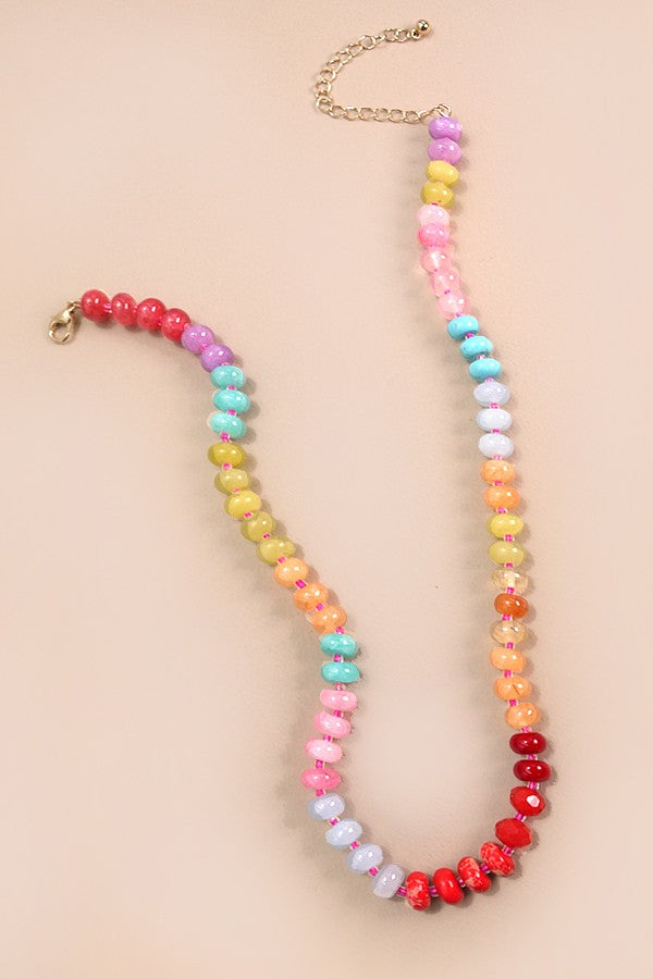 Natural Agate Glass Semi Precious Bead Necklace