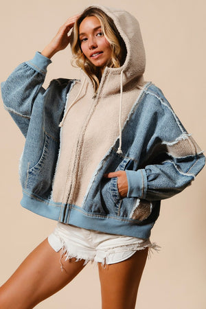 Denim & Fleece Mix Hoodie