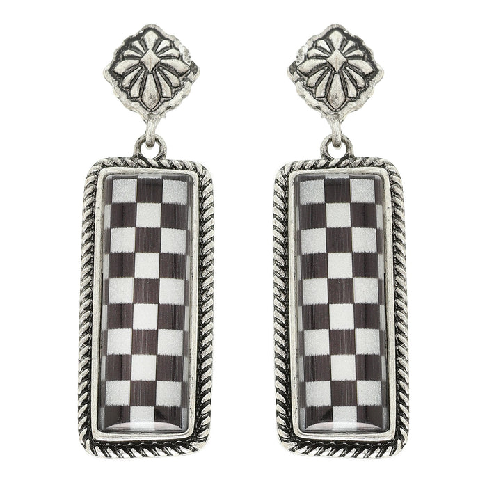 Checkered Bar Earrings