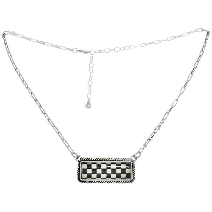 Checkered Print Bar Necklace