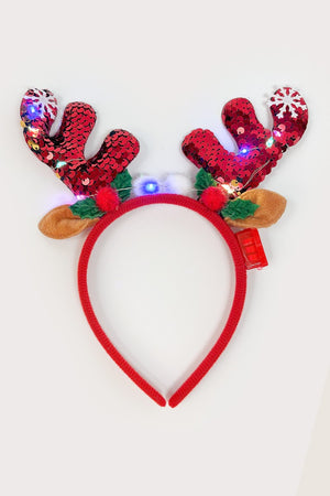 Light-Up Christmas Reindeer Pom Pom Headband