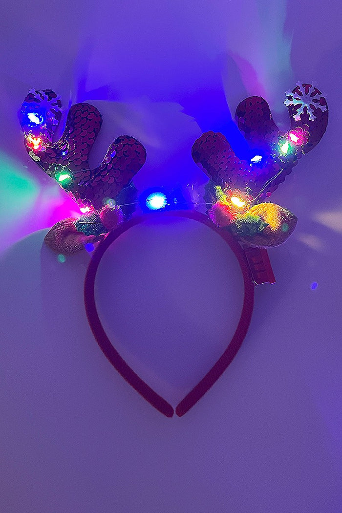 Light-Up Christmas Reindeer Pom Pom Headband