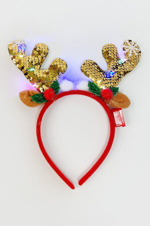 Light-Up Christmas Reindeer Pom Pom Headband