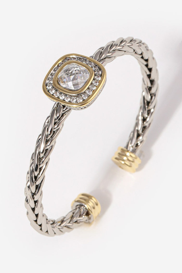 Square Shape CZ Braided Bangle Bracelet