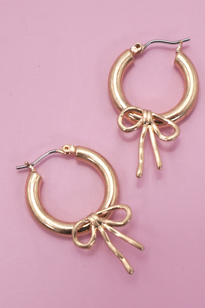 Worn Gold Bow Puffy Hoop Earrings