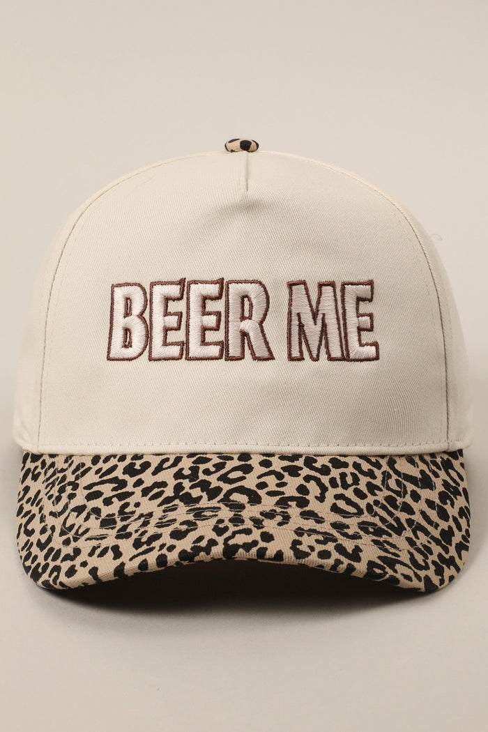 Beer Me Embroidery Leopard Camo Trucker Hat
