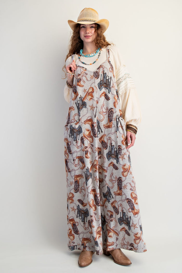 Western Printed Brushed Hacci Jumpsuit