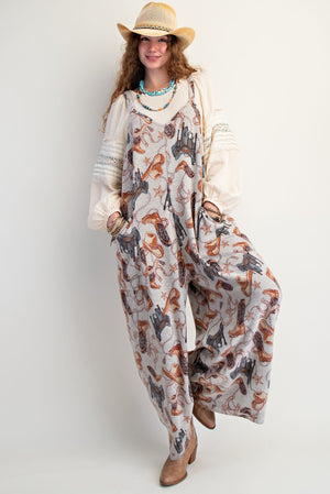 Western Printed Brushed Hacci Jumpsuit