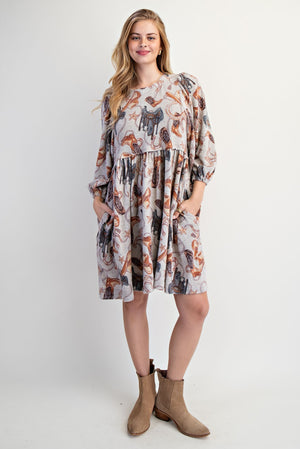 Western Printed Brushed Hacci Dress