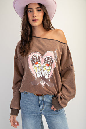 Oversized Print Washed Terry Pullover
