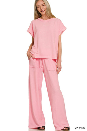Washed Slub Short Sleeve Tee & Long Pants Set