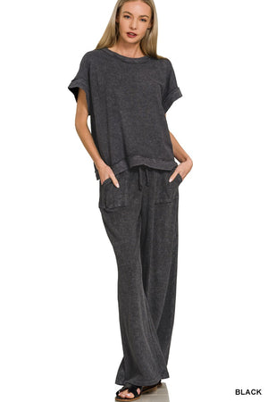 Washed Slub Short Sleeve Tee & Long Pants Set