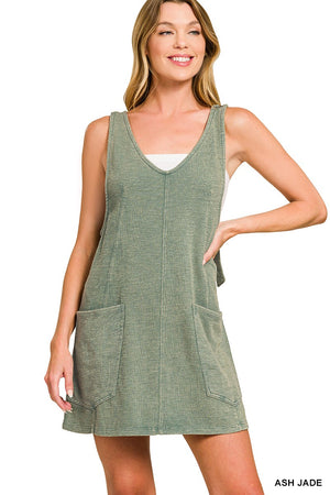 Washed Slub Adjustable Strap Overall Dress