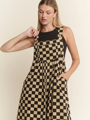 Checkered Wide Leg Overalls