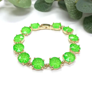 Neon Round Cushion Cut Crystal Glass Linked Bracelet
