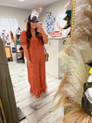 Smocked Neck Wide Leg Jumpsuit