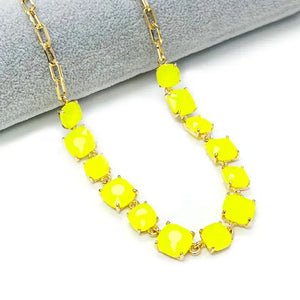 Neon Cushion Cut Glass Linked Chain Necklace