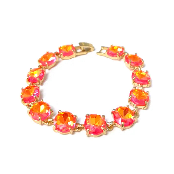 Neon Round Cushion Cut Crystal Glass Linked Bracelet