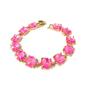 Neon Round Cushion Cut Crystal Glass Linked Bracelet
