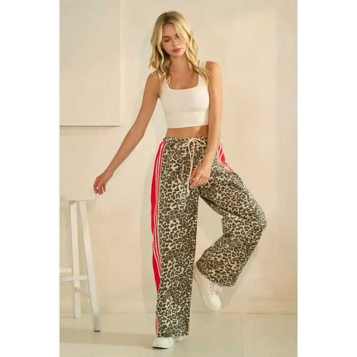 Leopard Sport Striped Wide Legged Pants