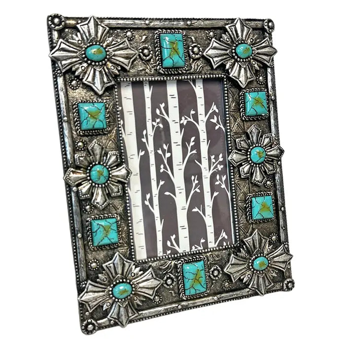 Resin Metal Concho & Turquoise Stones 6” X 4” Picture Frame