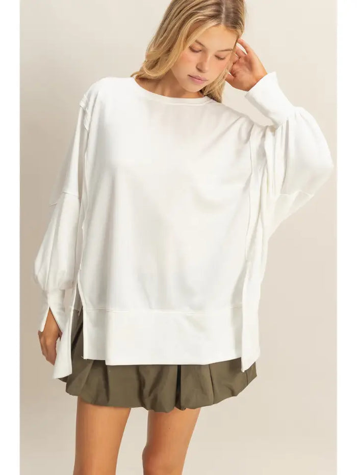 Oversized Long-Sleeve Top with Unique Cuffs