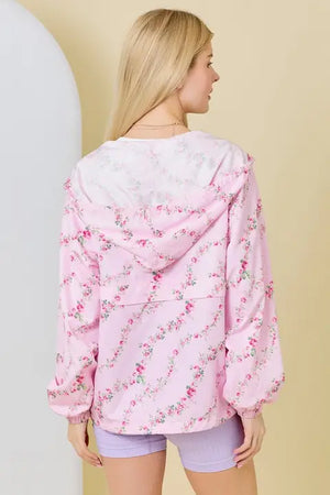 Plus Size Floral Border Printed Windbreaker Jacket