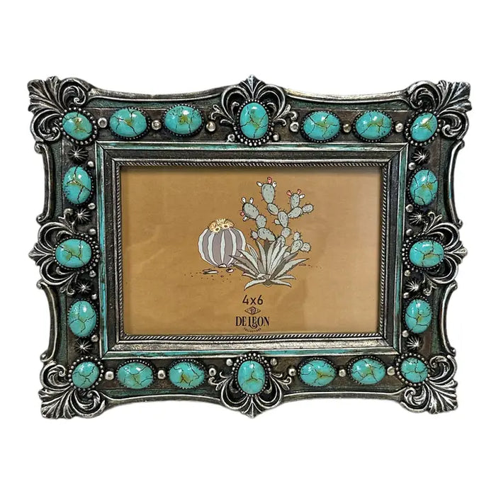 Western Ornate Scroll Turquoise Beads 6” X 4” Picture Frame