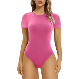 SHAPERX Short Sleeve Bodysuit Crew Neck Thong Body Shape