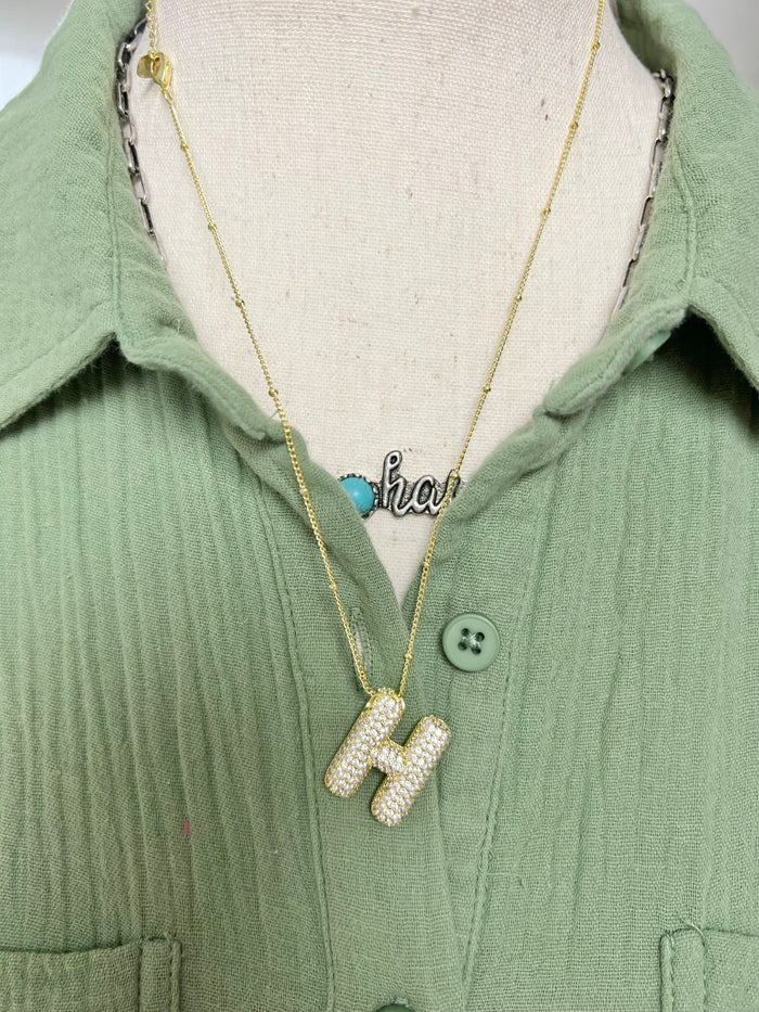 Rhinestone Bauble Initial Necklace