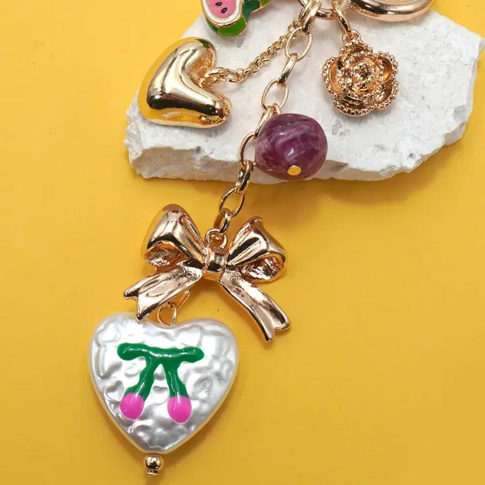 Bag Charm-Heart Bow Stone Acrylic Heart