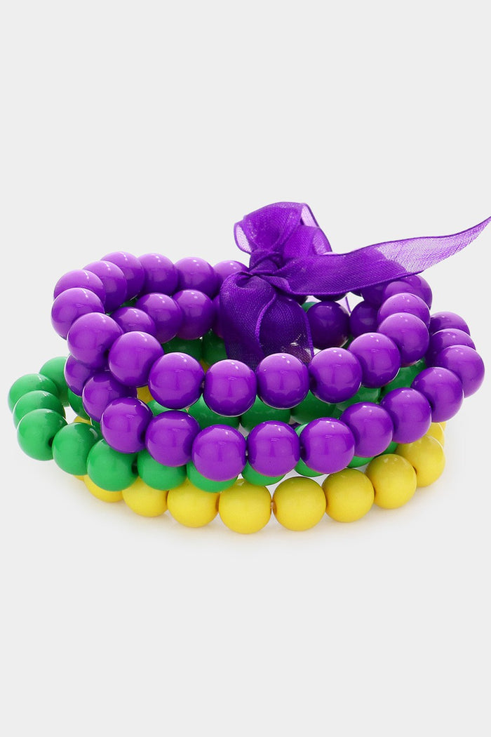 Mardi Gras Ball Beaded Stretch Bracelets