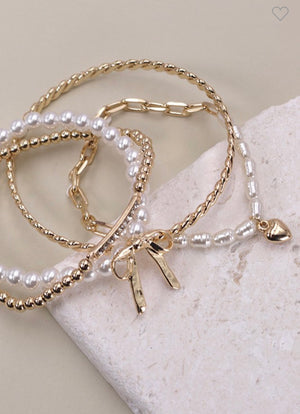Pearl Bow Stretch Bracelet Set