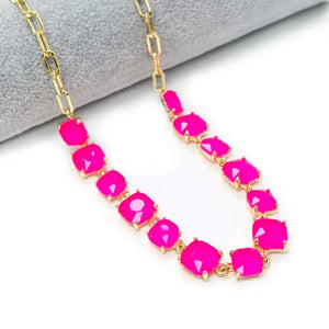 Neon Cushion Cut Glass Linked Chain Necklace