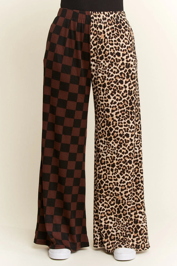 Split Decision Leopard-Checkered Pants