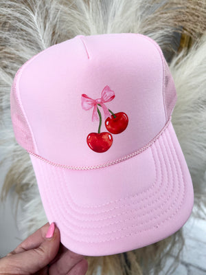 Coquette Trending Bow Cherry Trucker Hat Cap