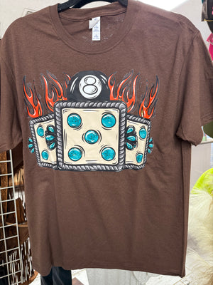 Turquoise Dice & 8 Ball Fire Tee